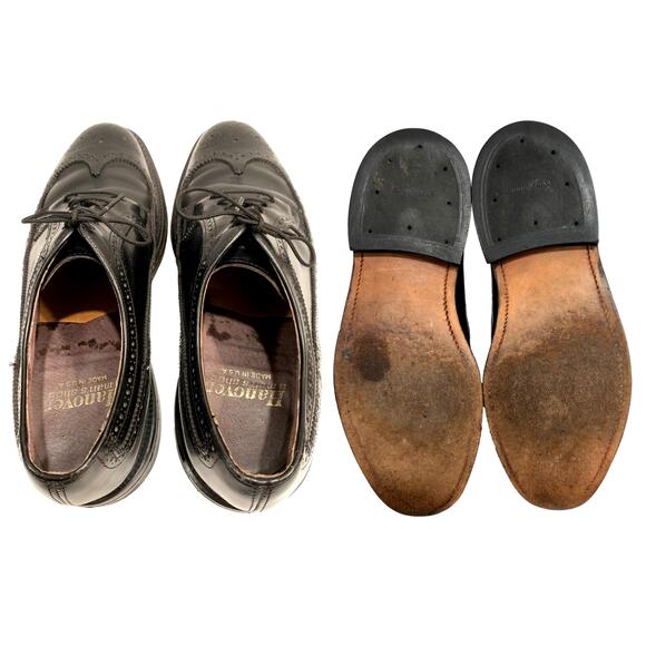 Vintage Hanover Black Leather Wingtips Longwings | USA 9.5 EEE - Picture 6 of 9